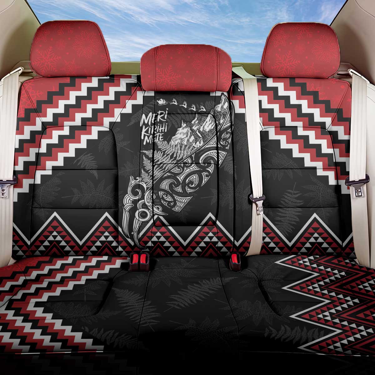 New Zealand Christmas Taniko Poutama Back Car Seat Cover Mountainscape Maori Fern - Aussie Hoodie
