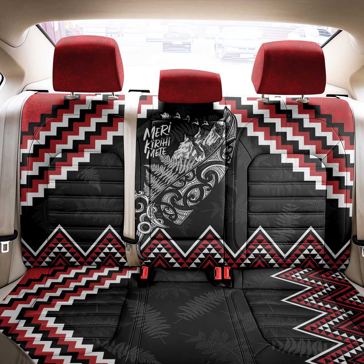 New Zealand Christmas Taniko Poutama Back Car Seat Cover Mountainscape Maori Fern - Aussie Hoodie