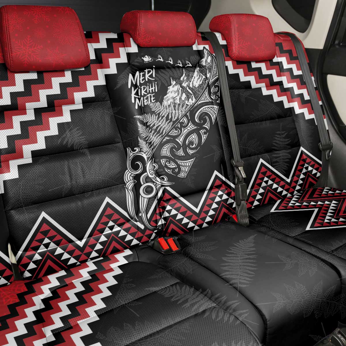 New Zealand Christmas Taniko Poutama Back Car Seat Cover Mountainscape Maori Fern - Aussie Hoodie