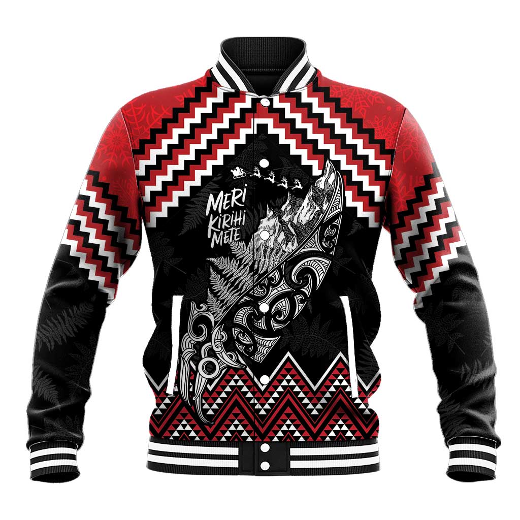 New Zealand Christmas Taniko Poutama Baseball Jacket Mountainscape Maori Fern - Aussie Hoodie