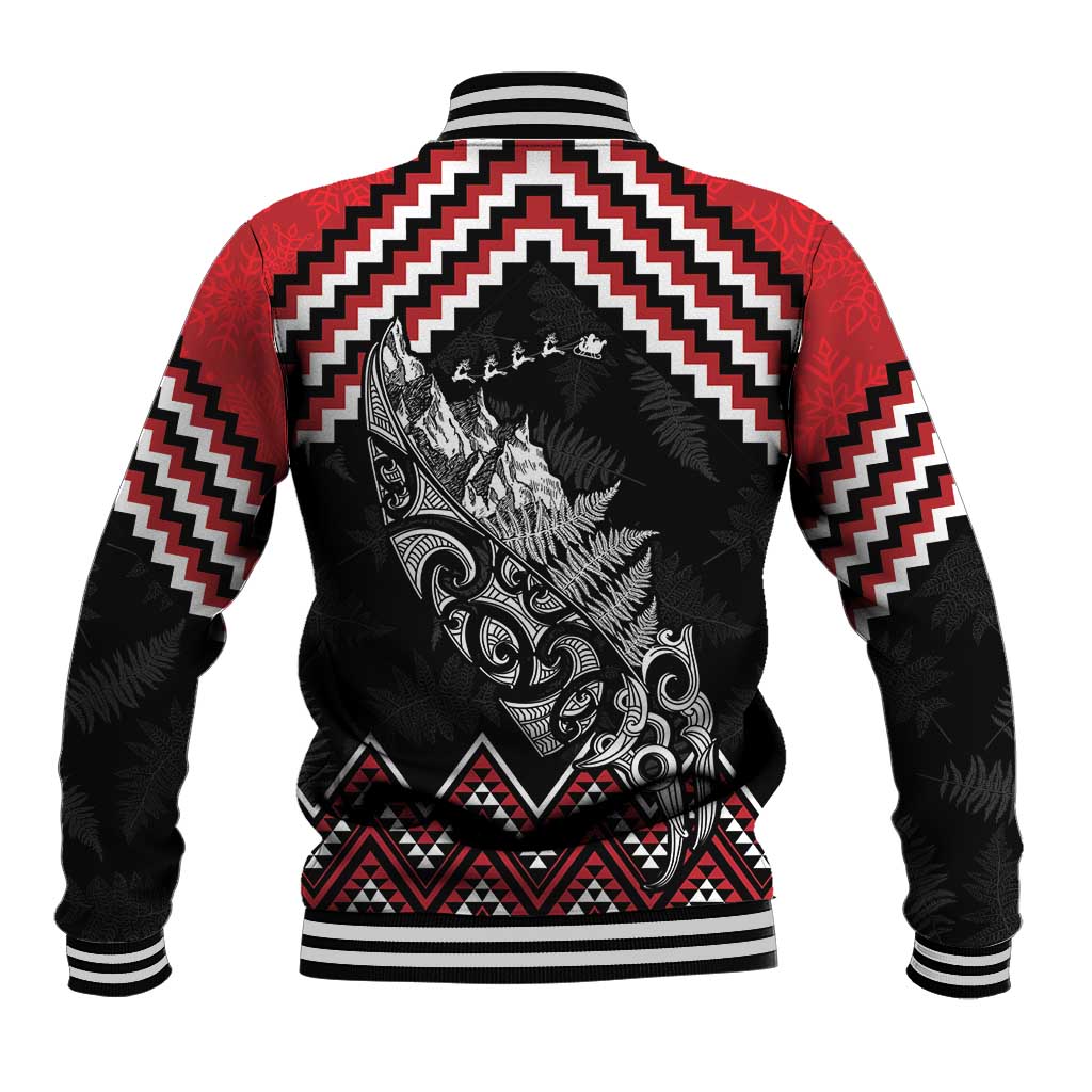 New Zealand Christmas Taniko Poutama Baseball Jacket Mountainscape Maori Fern - Aussie Hoodie