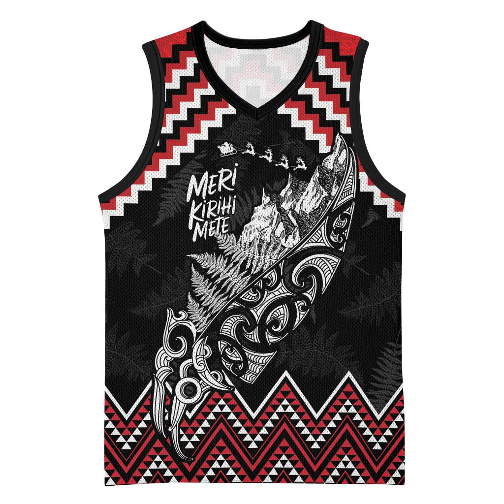 New Zealand Christmas Taniko Poutama Basketball Jersey Mountainscape Maori Fern - Aussie Hoodie