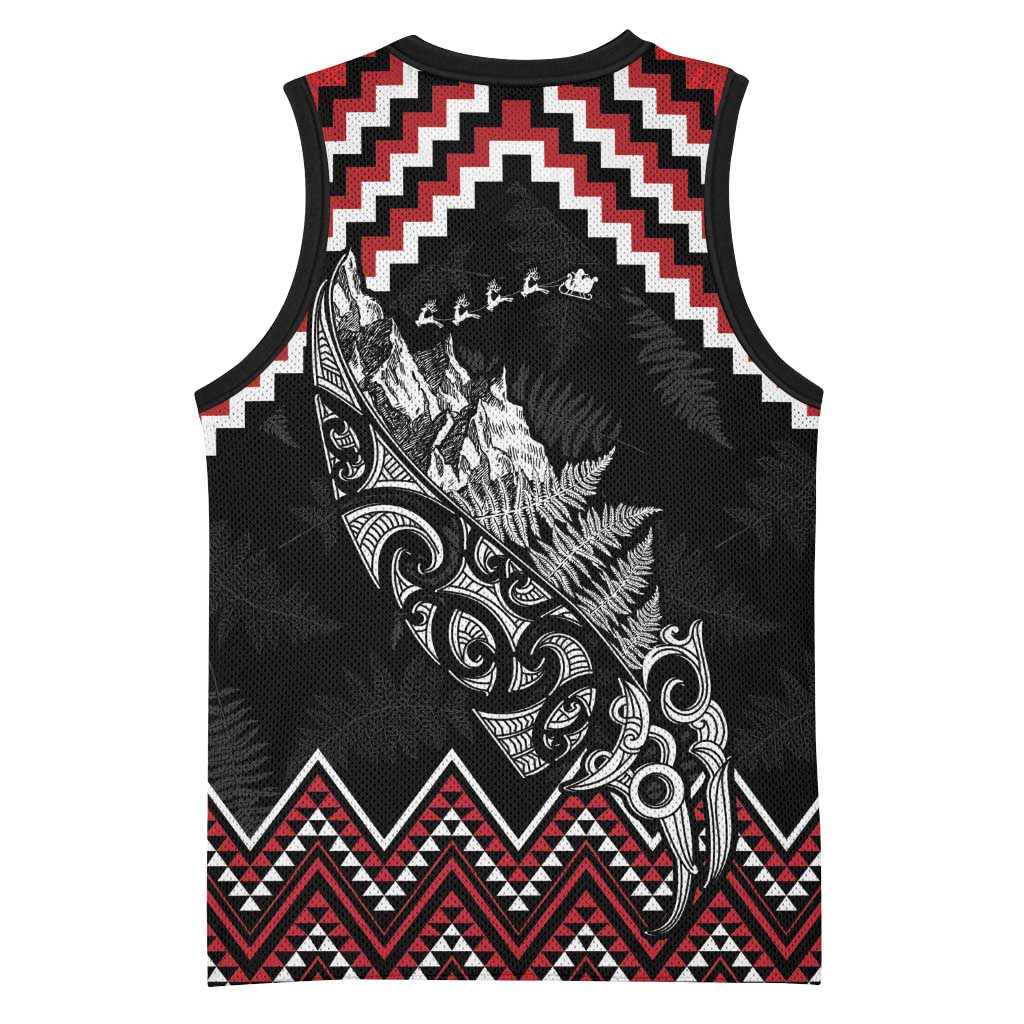 New Zealand Christmas Taniko Poutama Basketball Jersey Mountainscape Maori Fern - Aussie Hoodie