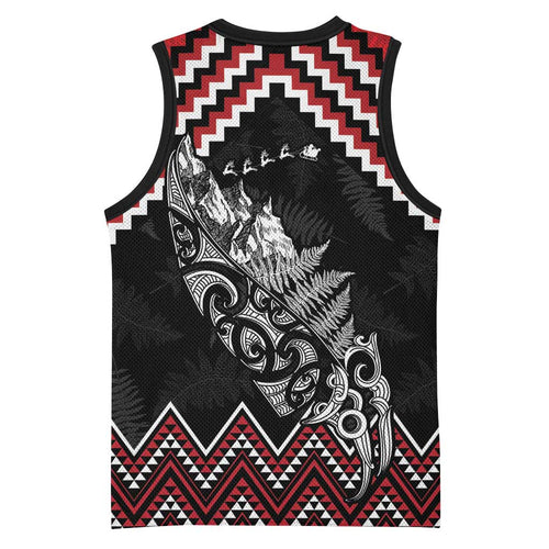 New Zealand Christmas Taniko Poutama Basketball Jersey Mountainscape Maori Fern - Aussie Hoodie