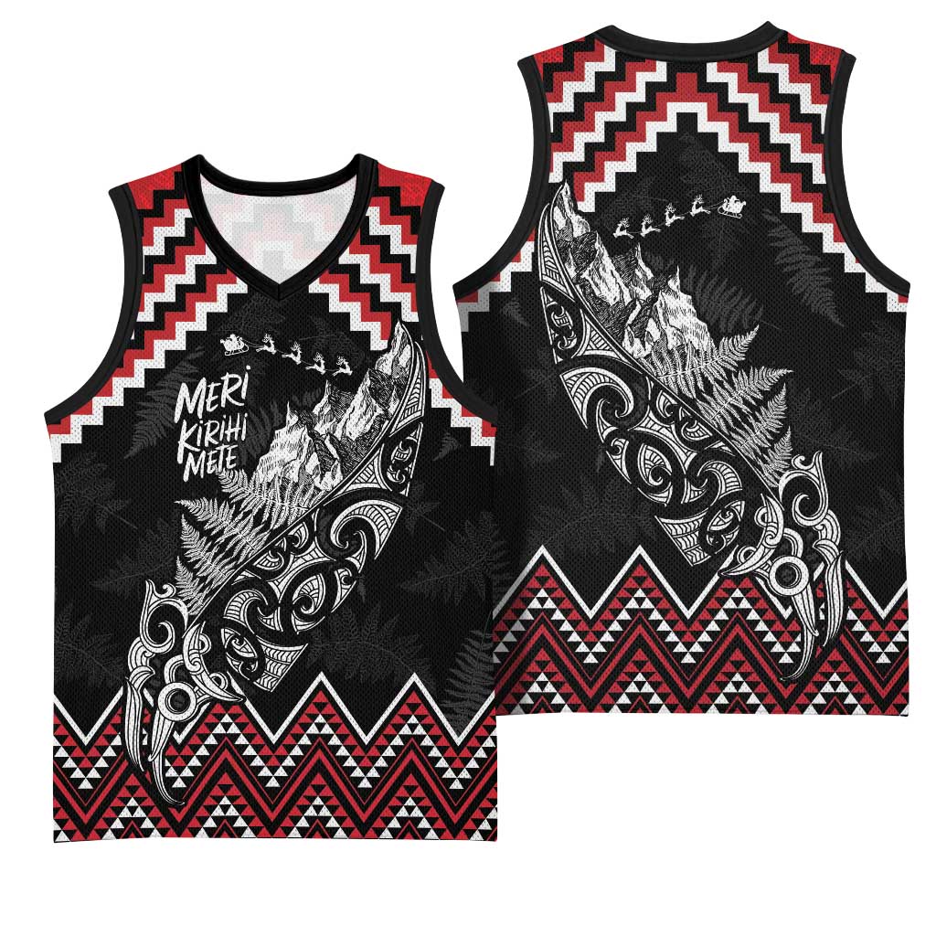 New Zealand Christmas Taniko Poutama Basketball Jersey Mountainscape Maori Fern - Aussie Hoodie