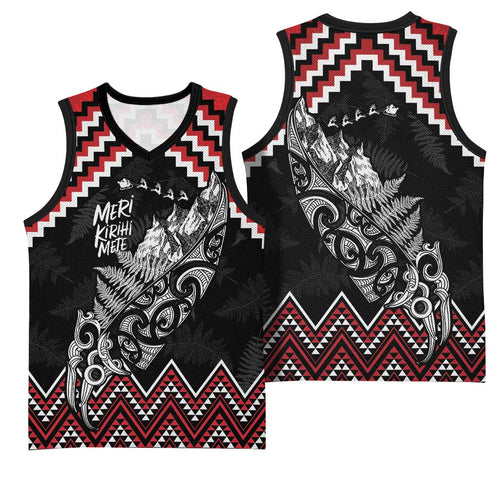 New Zealand Christmas Taniko Poutama Basketball Jersey Mountainscape Maori Fern - Aussie Hoodie