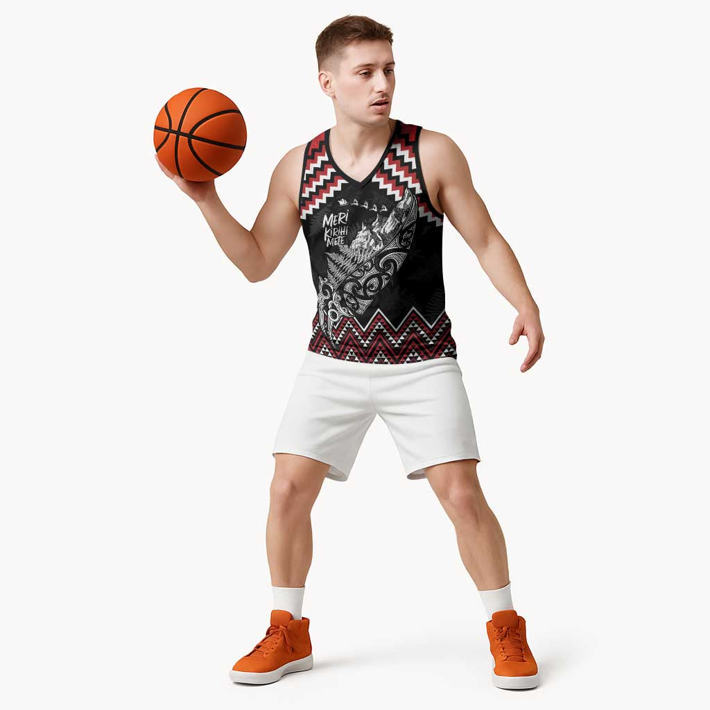 New Zealand Christmas Taniko Poutama Basketball Jersey Mountainscape Maori Fern - Aussie Hoodie