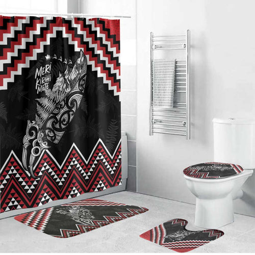 New Zealand Christmas Taniko Poutama Bathroom Set Mountainscape Maori Fern - Aussie Hoodie