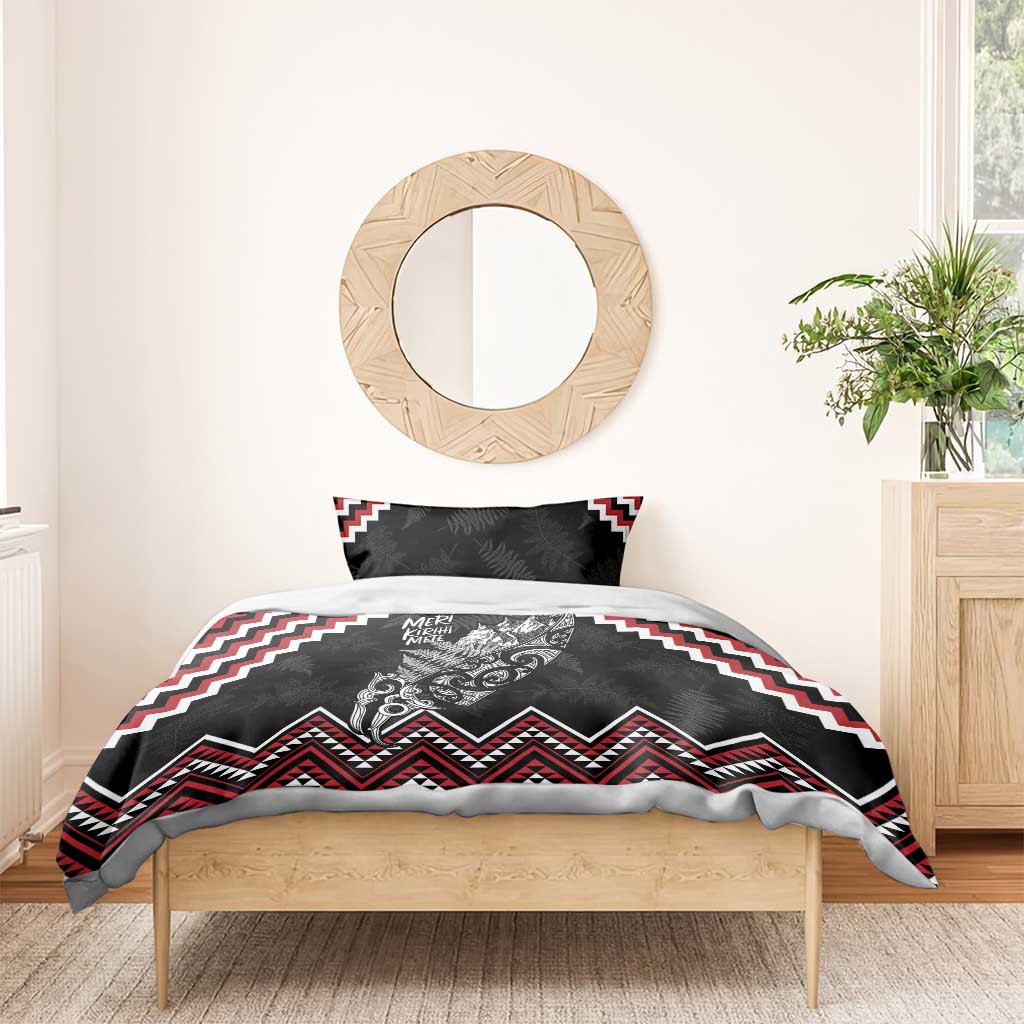 New Zealand Christmas Taniko Poutama Bedding Set Mountainscape Maori Fern - Aussie Hoodie