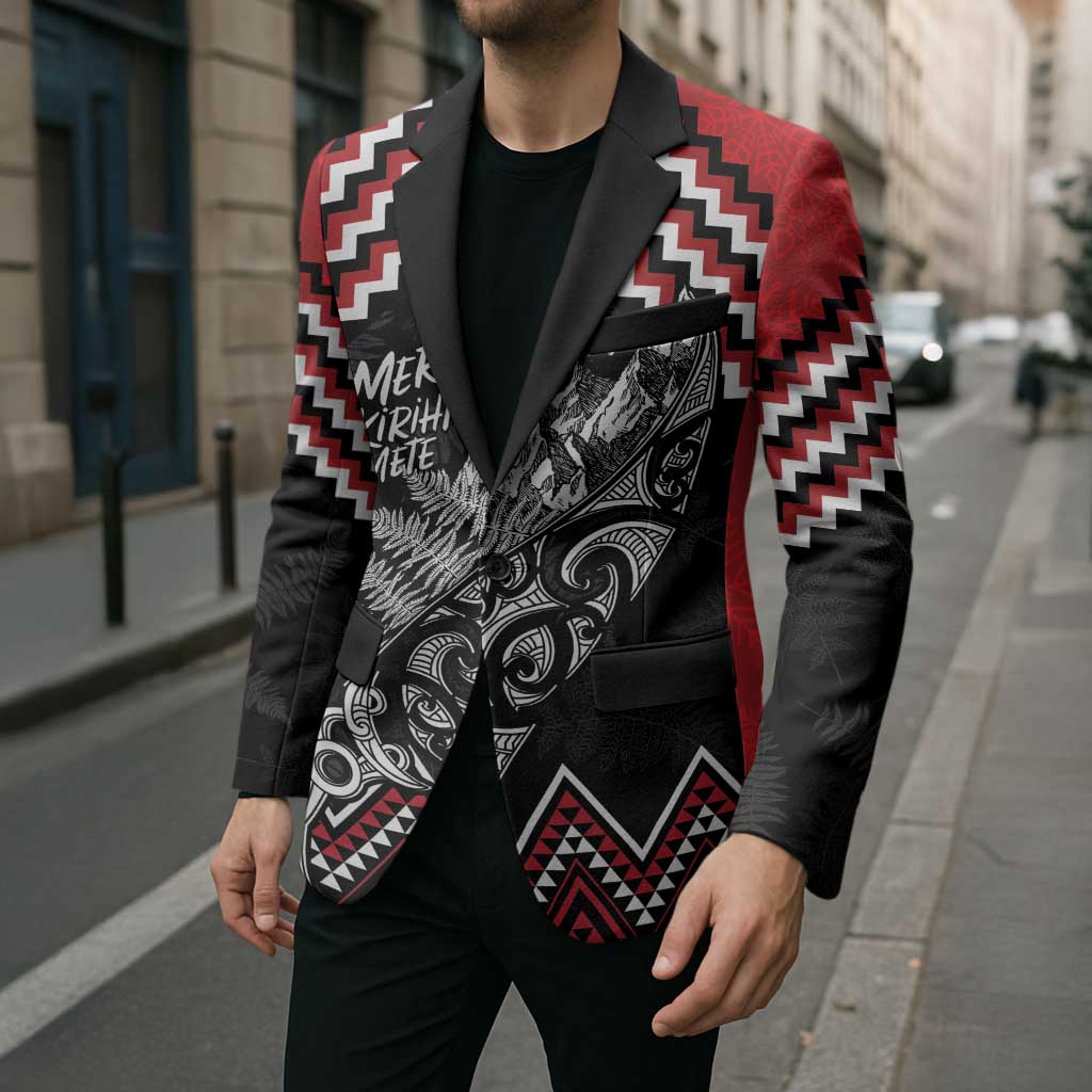 New Zealand Christmas Taniko Poutama Blazer Mountainscape Maori Fern - Aussie Hoodie
