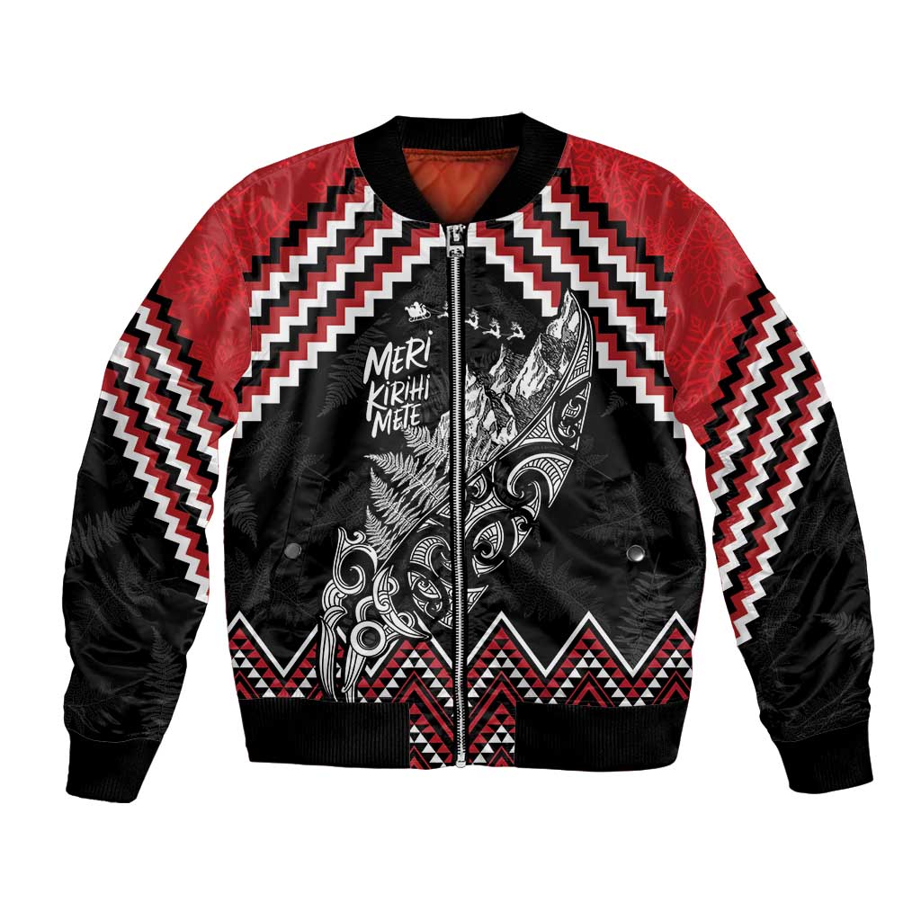 New Zealand Christmas Taniko Poutama Bomber Jacket Mountainscape Maori Fern - Aussie Hoodie