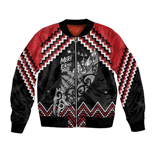 New Zealand Christmas Taniko Poutama Bomber Jacket Mountainscape Maori Fern - Aussie Hoodie