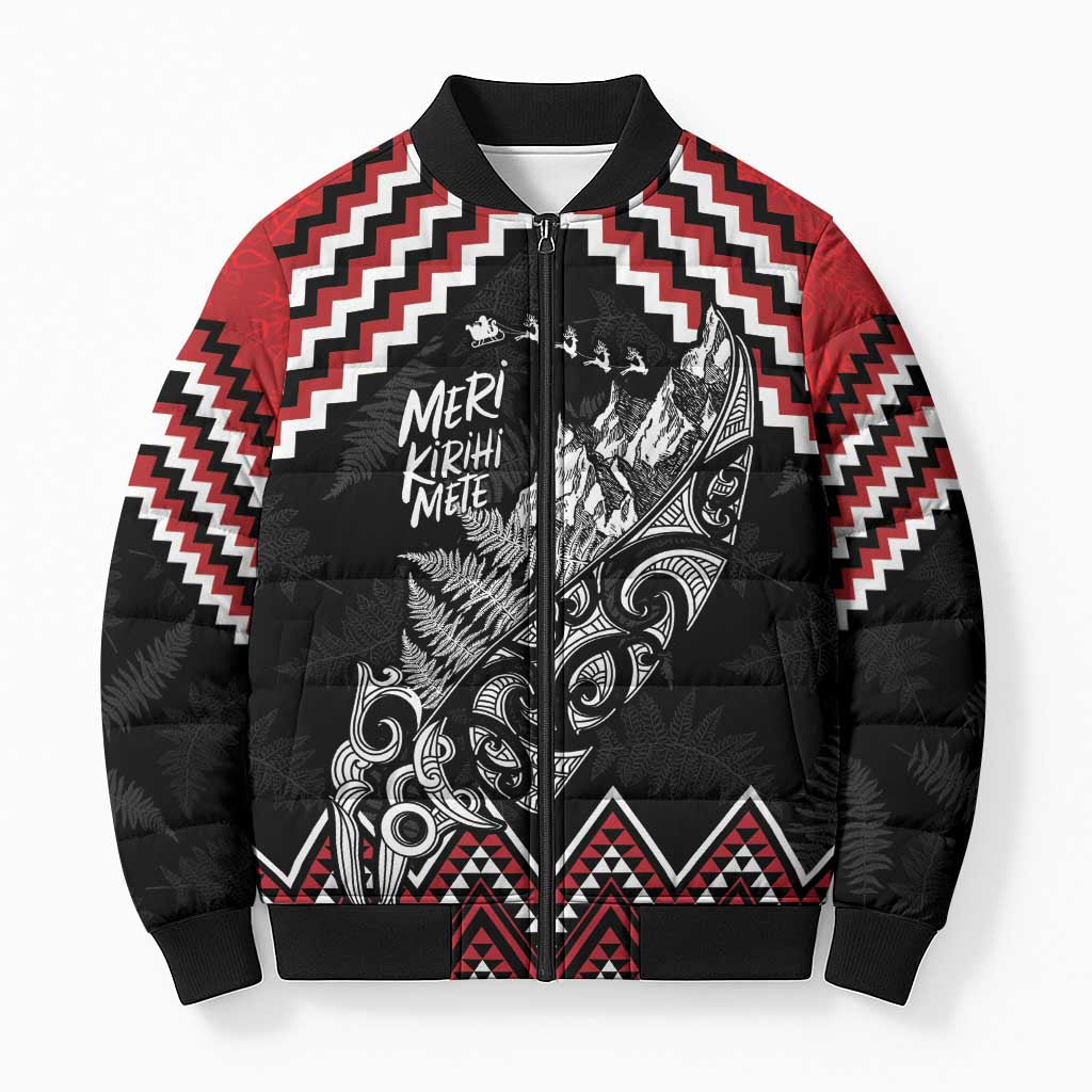 New Zealand Christmas Taniko Poutama Bomber Puffer Jacket Mountainscape Maori Fern - Aussie Hoodie