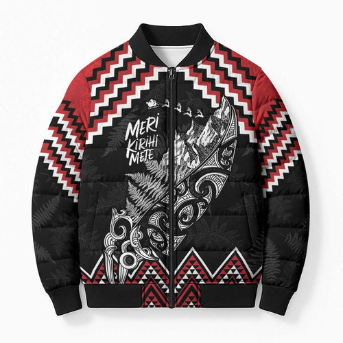 New Zealand Christmas Taniko Poutama Bomber Puffer Jacket Mountainscape Maori Fern - Aussie Hoodie