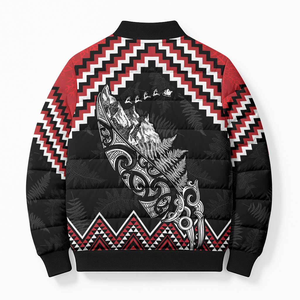 New Zealand Christmas Taniko Poutama Bomber Puffer Jacket Mountainscape Maori Fern - Aussie Hoodie