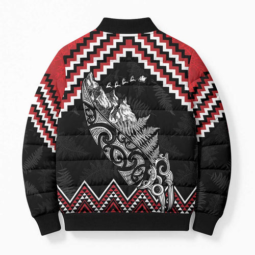 New Zealand Christmas Taniko Poutama Bomber Puffer Jacket Mountainscape Maori Fern - Aussie Hoodie