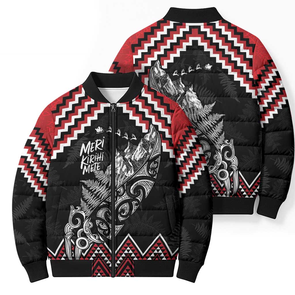 New Zealand Christmas Taniko Poutama Bomber Puffer Jacket Mountainscape Maori Fern - Aussie Hoodie
