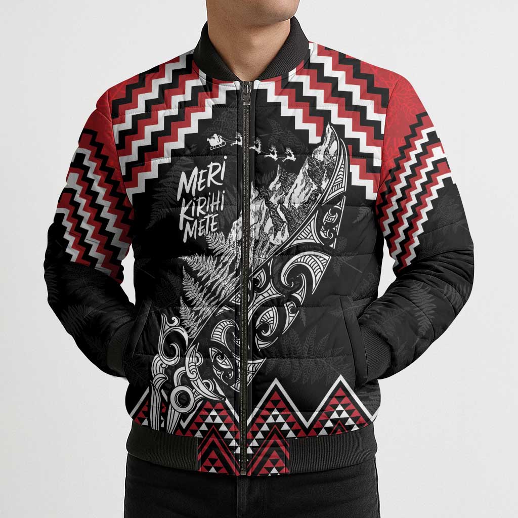 New Zealand Christmas Taniko Poutama Bomber Puffer Jacket Mountainscape Maori Fern - Aussie Hoodie