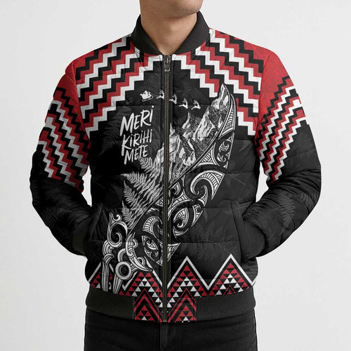 New Zealand Christmas Taniko Poutama Bomber Puffer Jacket Mountainscape Maori Fern - Aussie Hoodie