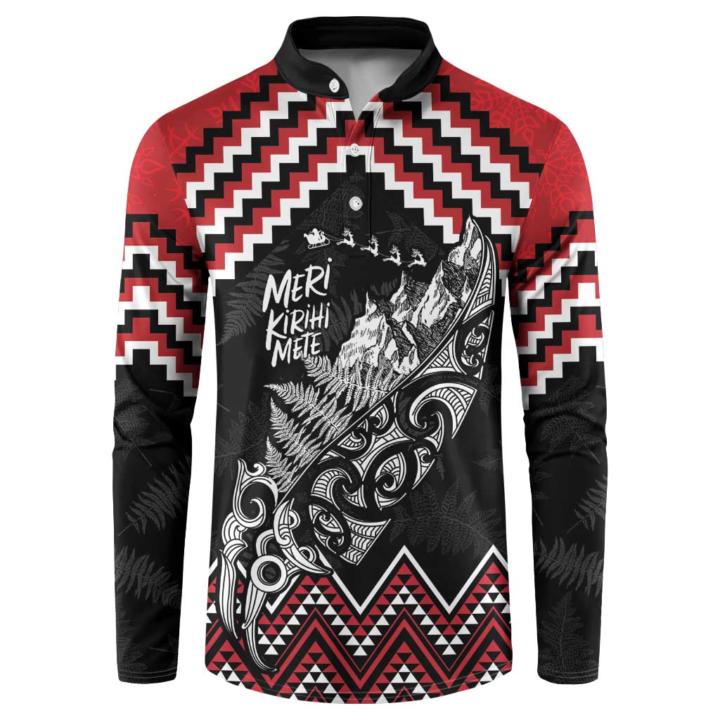 New Zealand Christmas Taniko Poutama Button Sweatshirt Mountainscape Maori Fern - Aussie Hoodie