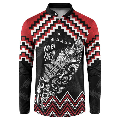New Zealand Christmas Taniko Poutama Button Sweatshirt Mountainscape Maori Fern - Aussie Hoodie