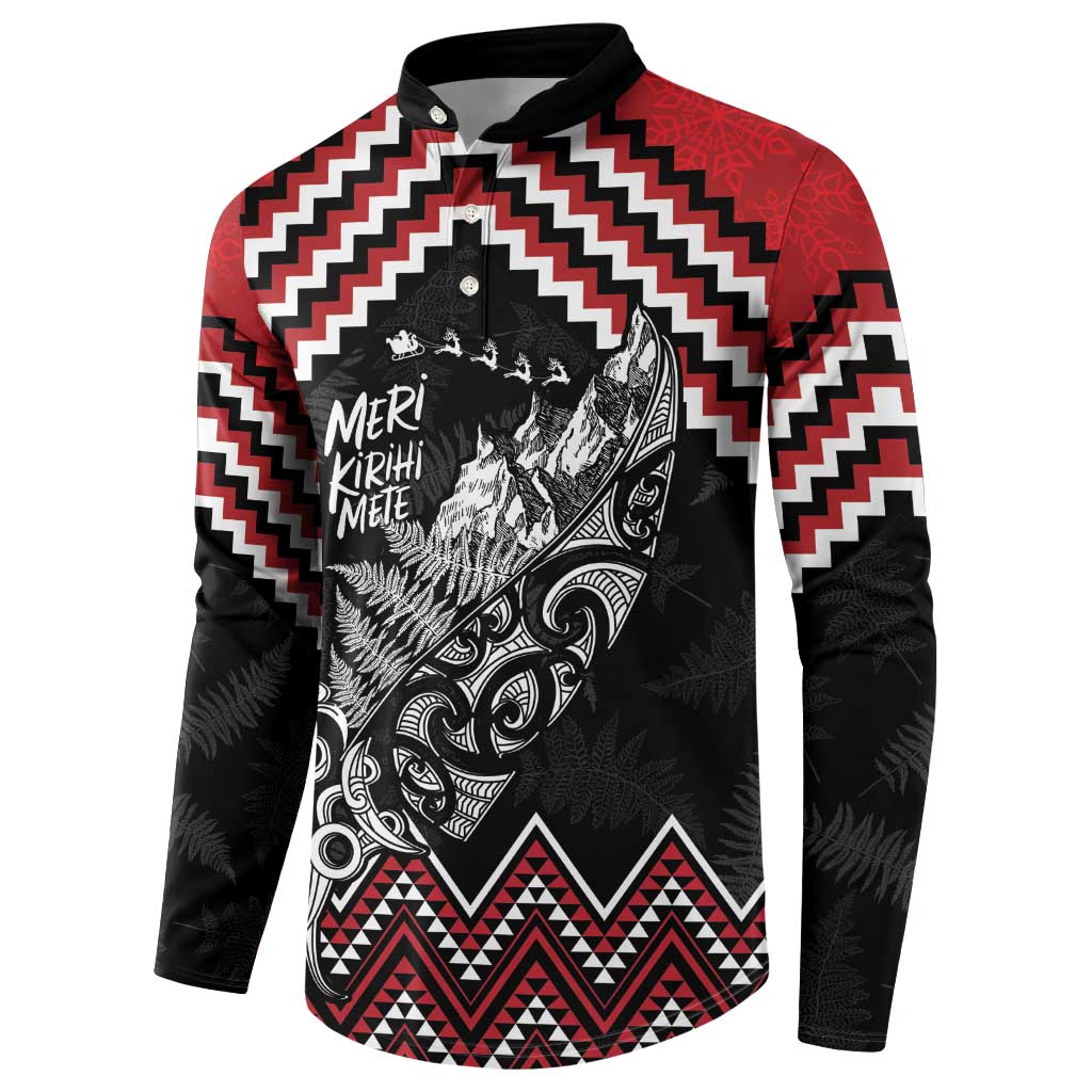 New Zealand Christmas Taniko Poutama Button Sweatshirt Mountainscape Maori Fern - Aussie Hoodie