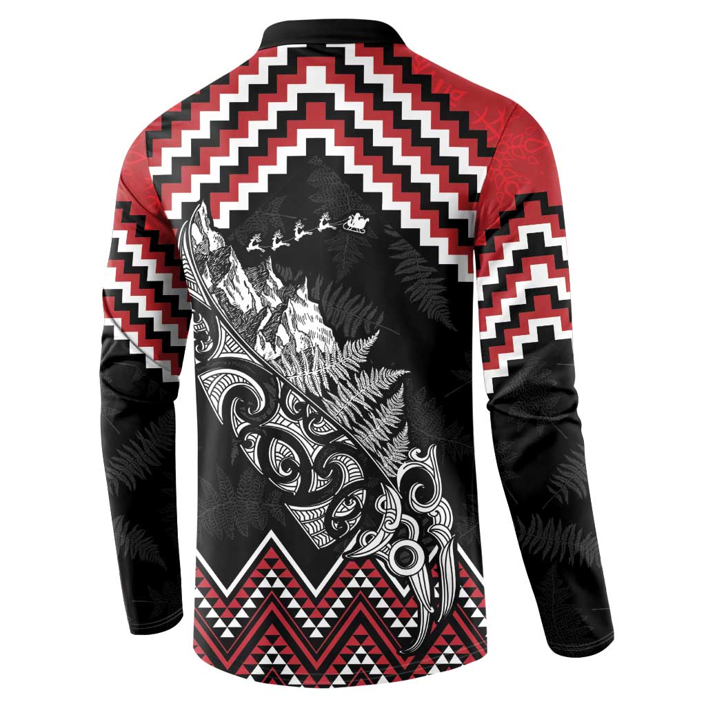 New Zealand Christmas Taniko Poutama Button Sweatshirt Mountainscape Maori Fern - Aussie Hoodie