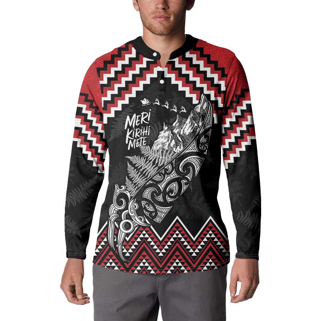 New Zealand Christmas Taniko Poutama Button Sweatshirt Mountainscape Maori Fern - Aussie Hoodie