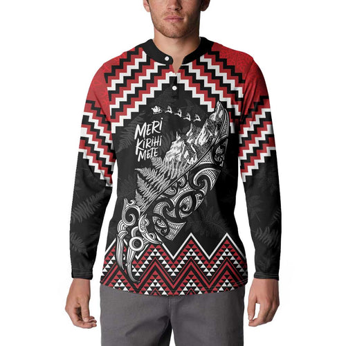 New Zealand Christmas Taniko Poutama Button Sweatshirt Mountainscape Maori Fern - Aussie Hoodie
