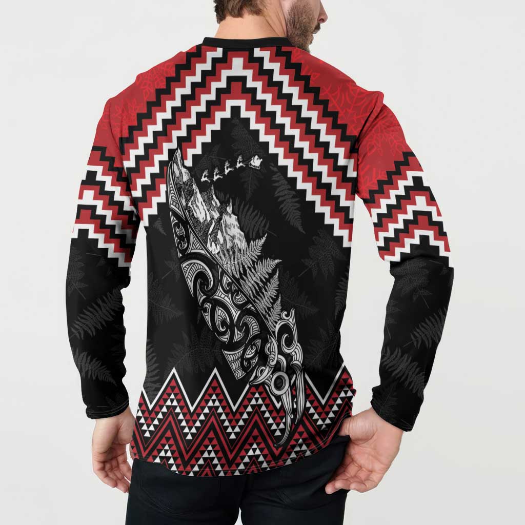 New Zealand Christmas Taniko Poutama Button Sweatshirt Mountainscape Maori Fern - Aussie Hoodie