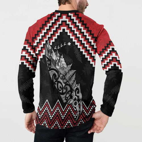 New Zealand Christmas Taniko Poutama Button Sweatshirt Mountainscape Maori Fern - Aussie Hoodie