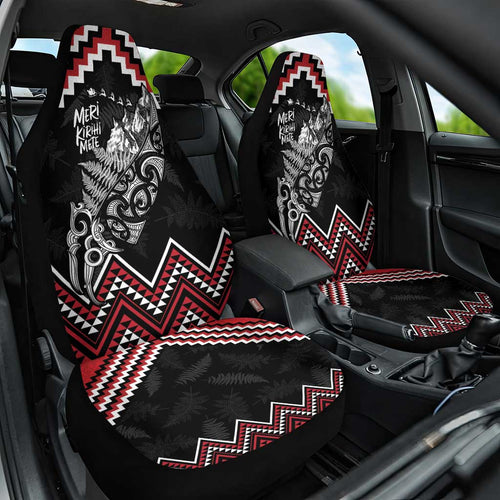 New Zealand Christmas Taniko Poutama Car Seat Cover Mountainscape Maori Fern - Aussie Hoodie