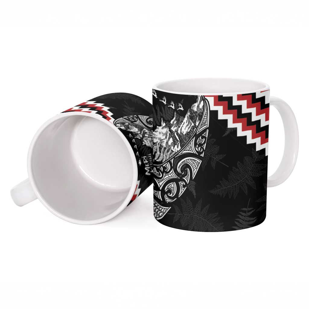 New Zealand Christmas Taniko Poutama Ceramic Mug Mountainscape Maori Fern - Aussie Hoodie