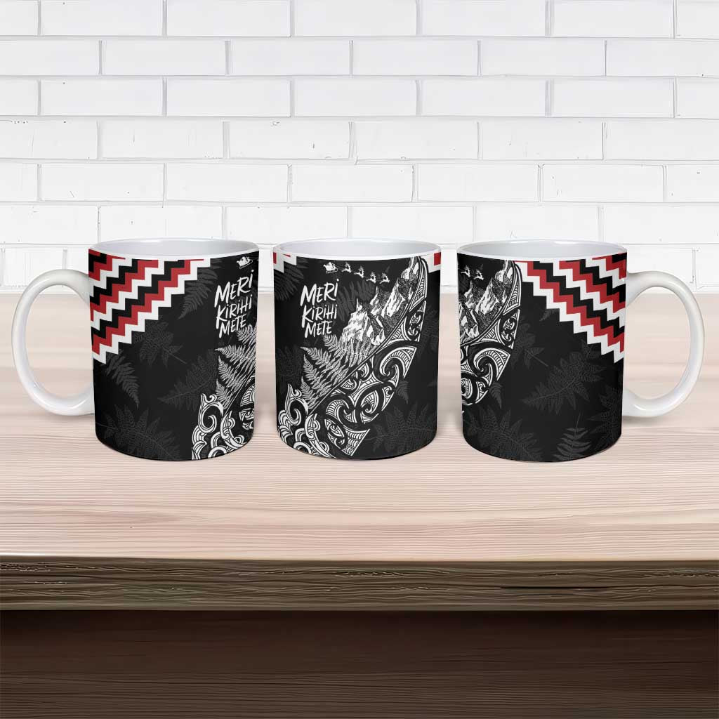 New Zealand Christmas Taniko Poutama Ceramic Mug Mountainscape Maori Fern - Aussie Hoodie