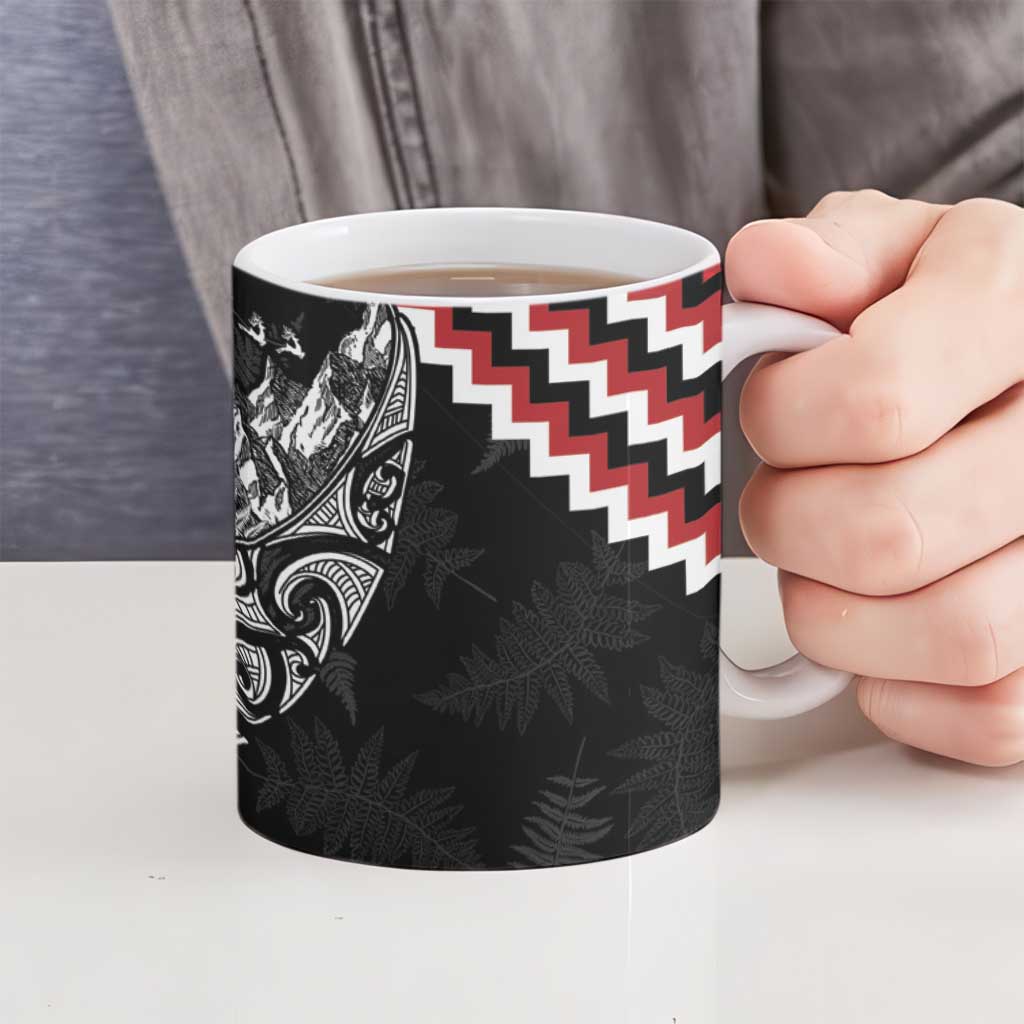 New Zealand Christmas Taniko Poutama Ceramic Mug Mountainscape Maori Fern - Aussie Hoodie