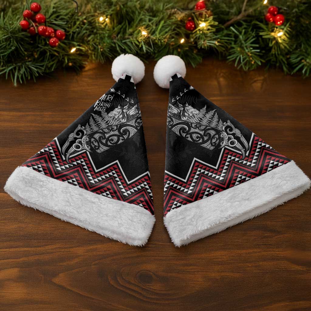 New Zealand Christmas Taniko Poutama Christmas Santa Hat Mountainscape Maori Fern - Aussie Hoodie