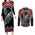 New Zealand Christmas Taniko Poutama Couples Matching Long Sleeve Bodycon Dress and Long Sleeve Button Shirt Mountainscape Maori Fern - Aussie Hoodie