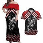 New Zealand Christmas Taniko Poutama Couples Matching Off Shoulder Maxi Dress and Hawaiian Shirt Mountainscape Maori Fern - Aussie Hoodie