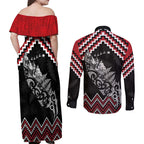 New Zealand Christmas Taniko Poutama Couples Matching Off Shoulder Maxi Dress and Long Sleeve Button Shirt Mountainscape Maori Fern - Aussie Hoodie