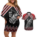 New Zealand Christmas Taniko Poutama Couples Matching Off Shoulder Short Dress and Hawaiian Shirt Mountainscape Maori Fern - Aussie Hoodie