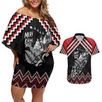 New Zealand Christmas Taniko Poutama Couples Matching Off Shoulder Short Dress and Hawaiian Shirt Mountainscape Maori Fern - Aussie Hoodie
