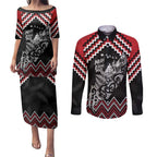 New Zealand Christmas Taniko Poutama Couples Matching Puletasi and Long Sleeve Button Shirt Mountainscape Maori Fern - Aussie Hoodie