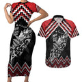 New Zealand Christmas Taniko Poutama Couples Matching Short Sleeve Bodycon Dress and Hawaiian Shirt Mountainscape Maori Fern - Aussie Hoodie