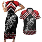 New Zealand Christmas Taniko Poutama Couples Matching Short Sleeve Bodycon Dress and Hawaiian Shirt Mountainscape Maori Fern - Aussie Hoodie