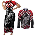 New Zealand Christmas Taniko Poutama Couples Matching Short Sleeve Bodycon Dress and Long Sleeve Button Shirt Mountainscape Maori Fern - Aussie Hoodie