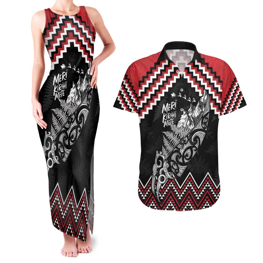 New Zealand Christmas Taniko Poutama Couples Matching Tank Maxi Dress and Hawaiian Shirt Mountainscape Maori Fern - Aussie Hoodie