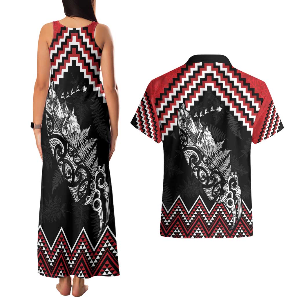 New Zealand Christmas Taniko Poutama Couples Matching Tank Maxi Dress and Hawaiian Shirt Mountainscape Maori Fern - Aussie Hoodie