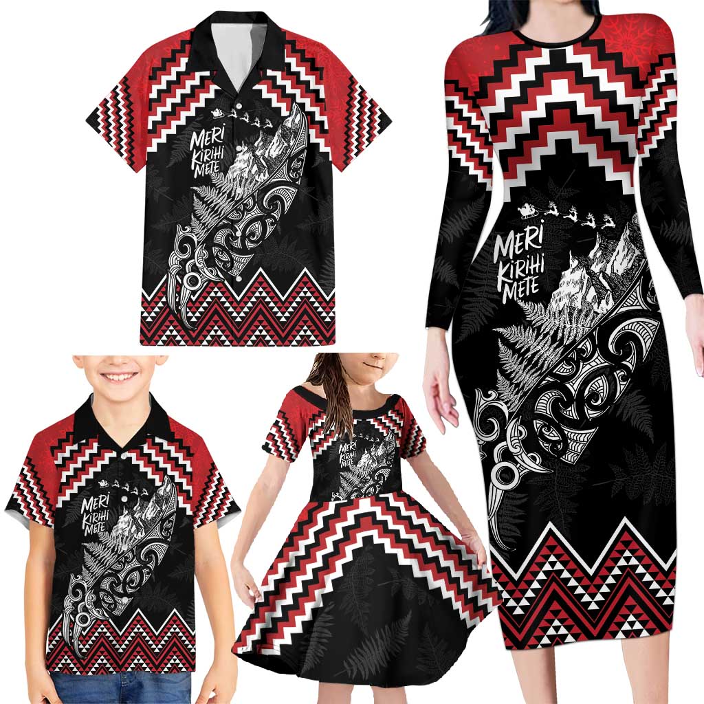 New Zealand Christmas Taniko Poutama Family Matching Long Sleeve Bodycon Dress and Hawaiian Shirt Mountainscape Maori Fern - Aussie Hoodie