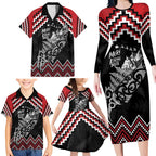 New Zealand Christmas Taniko Poutama Family Matching Long Sleeve Bodycon Dress and Hawaiian Shirt Mountainscape Maori Fern - Aussie Hoodie