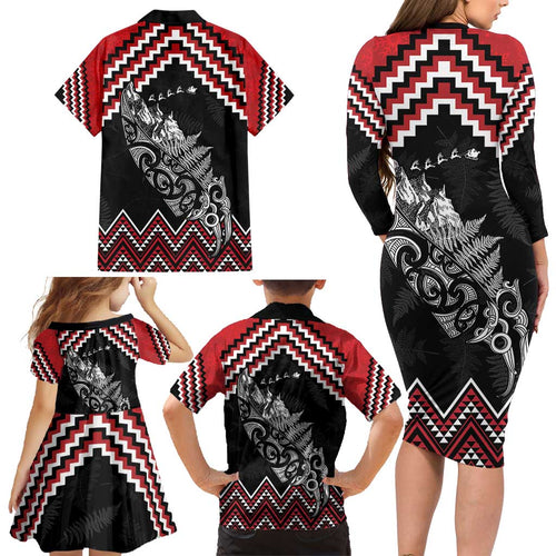 New Zealand Christmas Taniko Poutama Family Matching Long Sleeve Bodycon Dress and Hawaiian Shirt Mountainscape Maori Fern - Aussie Hoodie